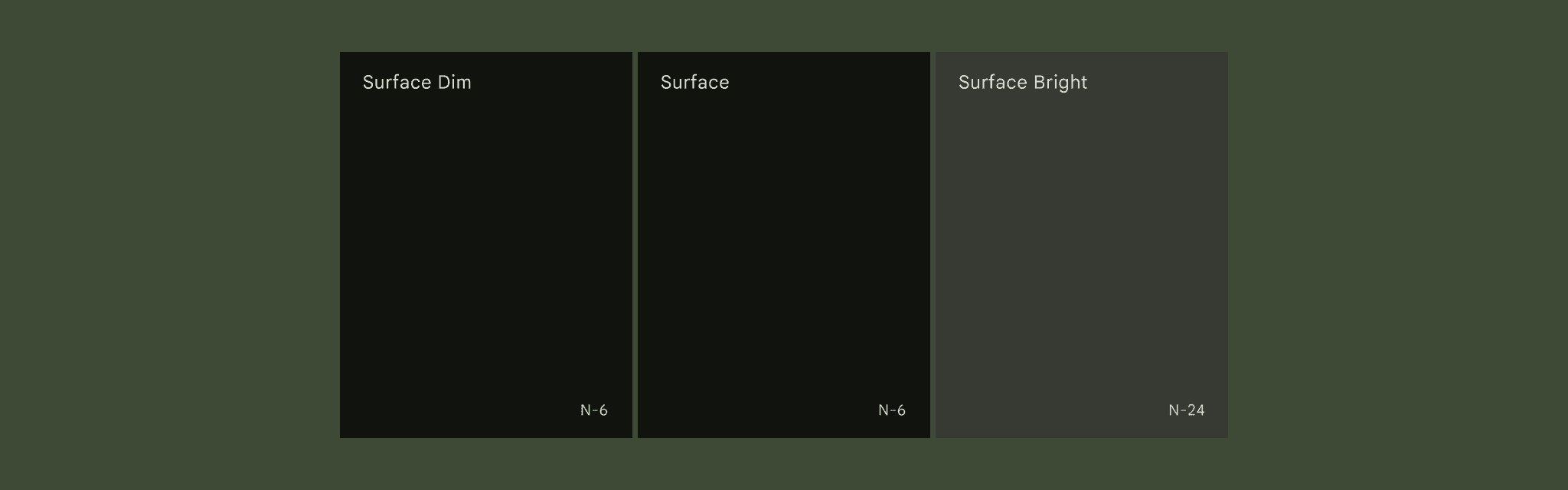Surface dim, surface, and surface bright in dark theme